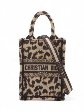 Christian Dior Leopard Vertical Book Tote Canvas Two-Way Handbag